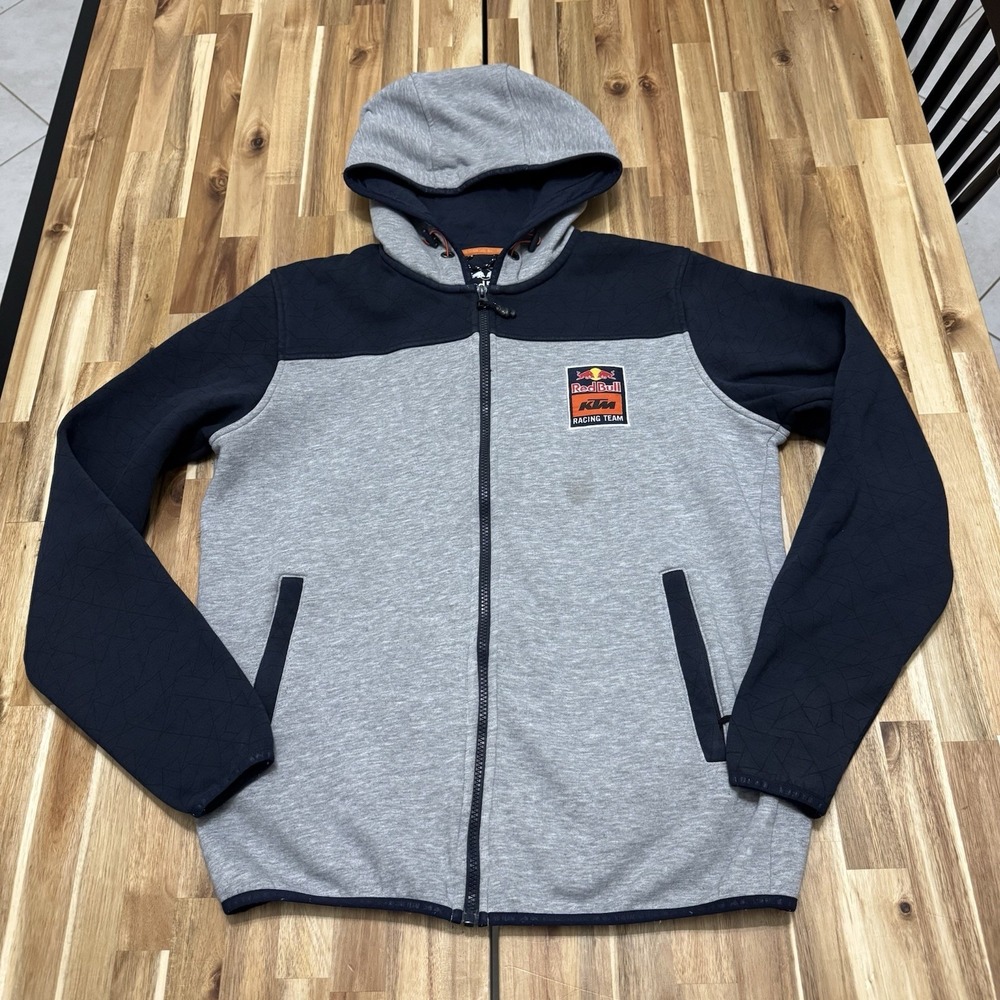 Redbull KTM Racing Team Hoodie Mens Mens L Gray Full Zip Sweatshirt Hooded *